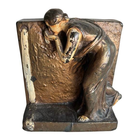 Vtg 5” Bronze Clad Bookend Art Nouveau Woman Fountain Statue Goddess Figurine - Picture 1 of 7